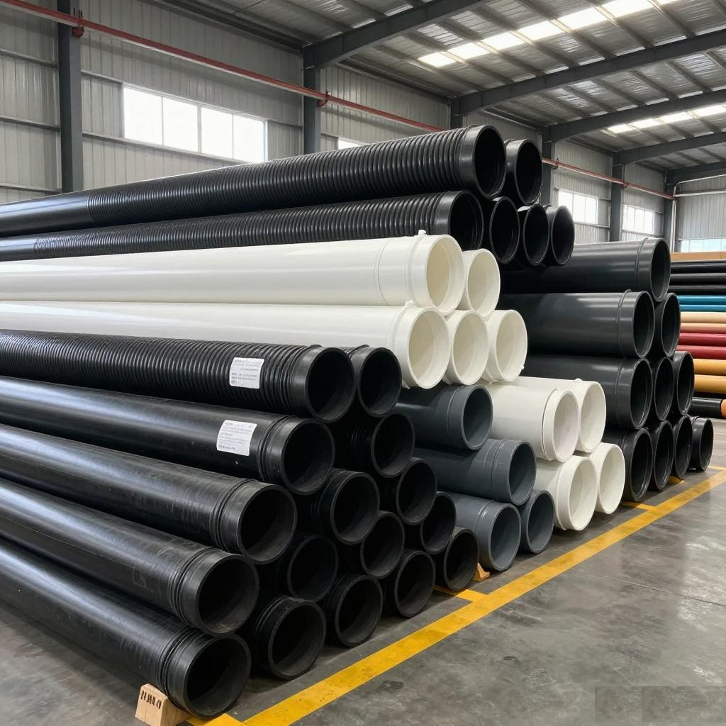 HDPE Double-wall Corrugated Pipe, PE Pipe, PPR Pipe, PVC Pipe Warehouse