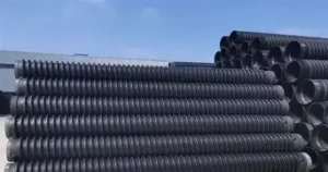 Stack of HDPE double-wall corrugated pipes for municipal drainage and sewer systems