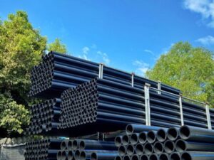 Close-up cross-section of high-density polyethylene (HDPE) pipe