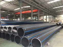 PE pipe installation on construction site, flexible plastic piping for modern infrastructure